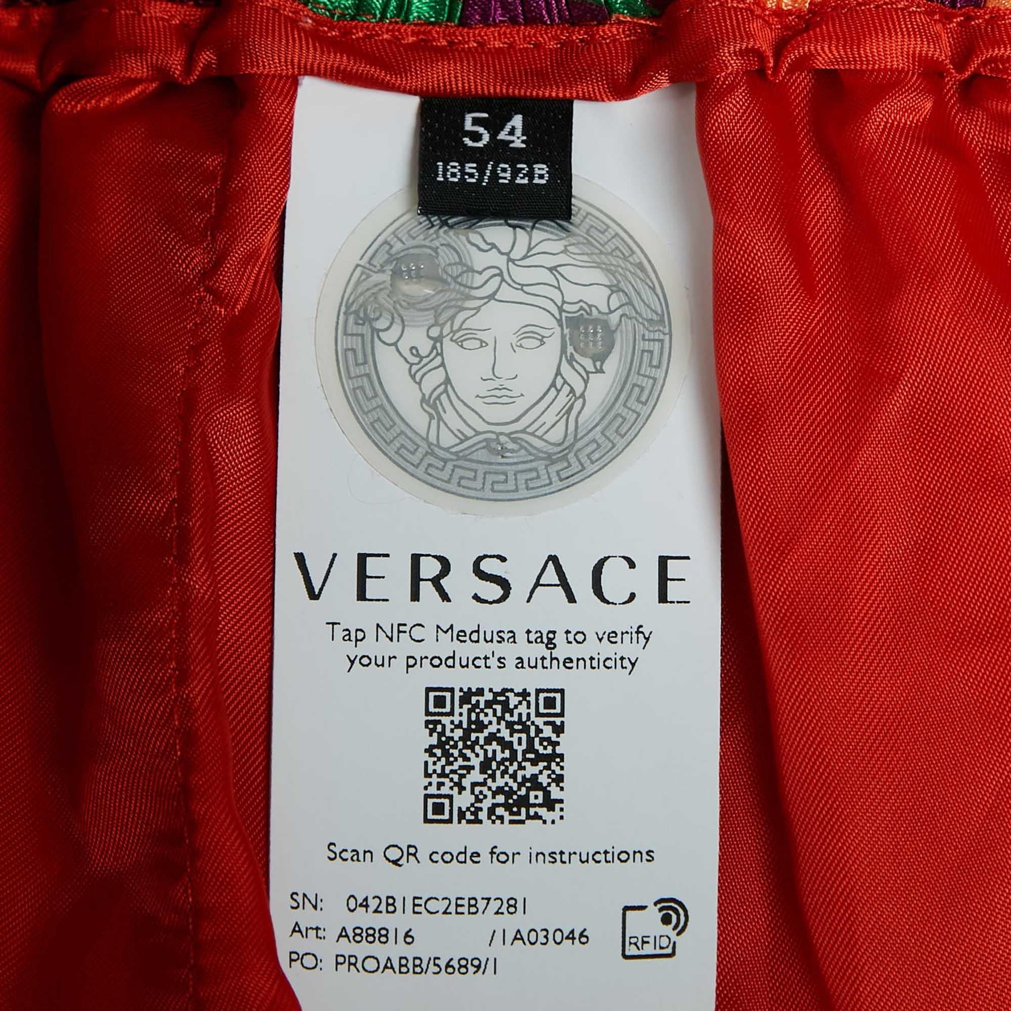 Men's Versace Multicolor Medusa Print Satin Plisse College Fit Shorts XXL For Sale