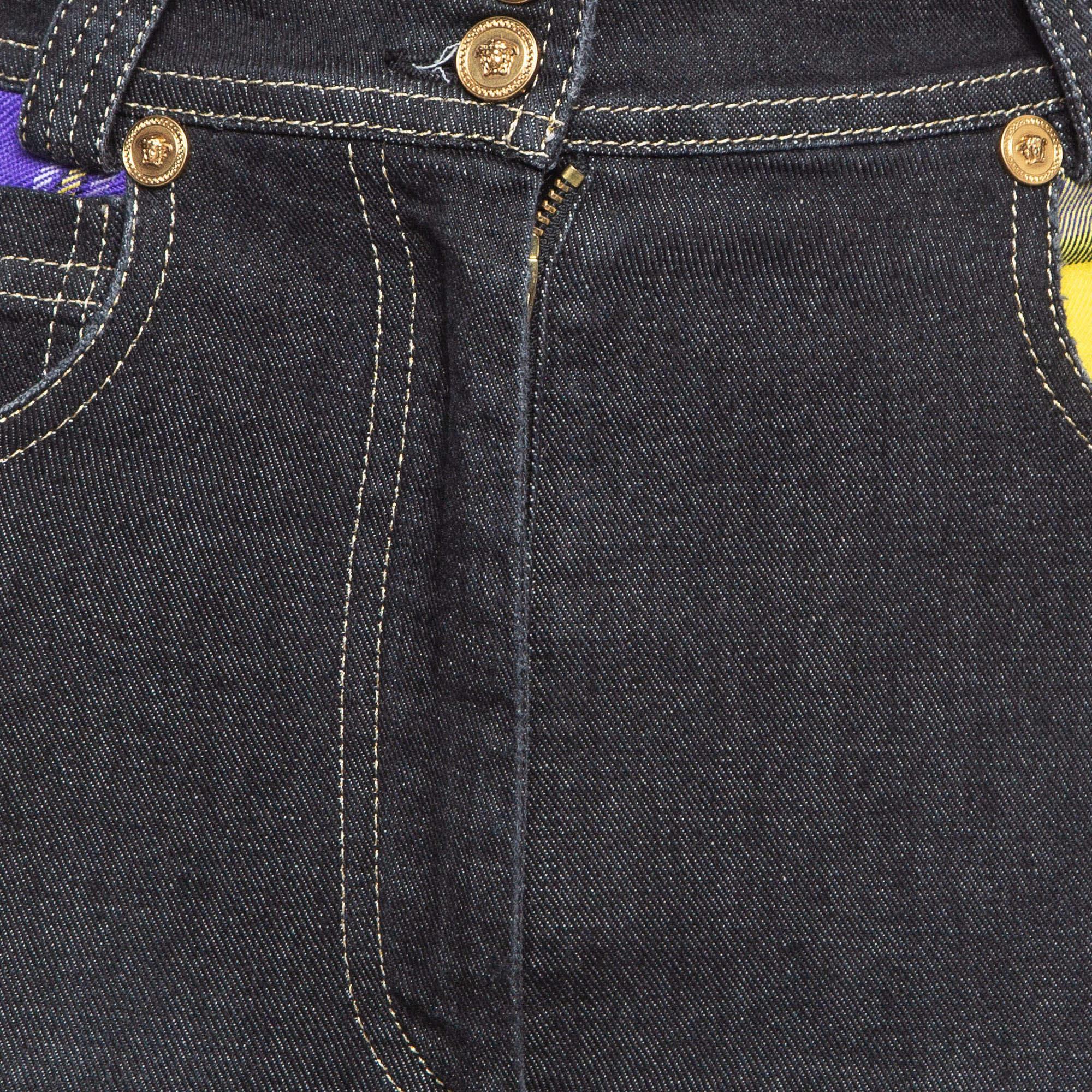Women's Versace Multicolor Plaid Patched Denim Jeans S Waist 25