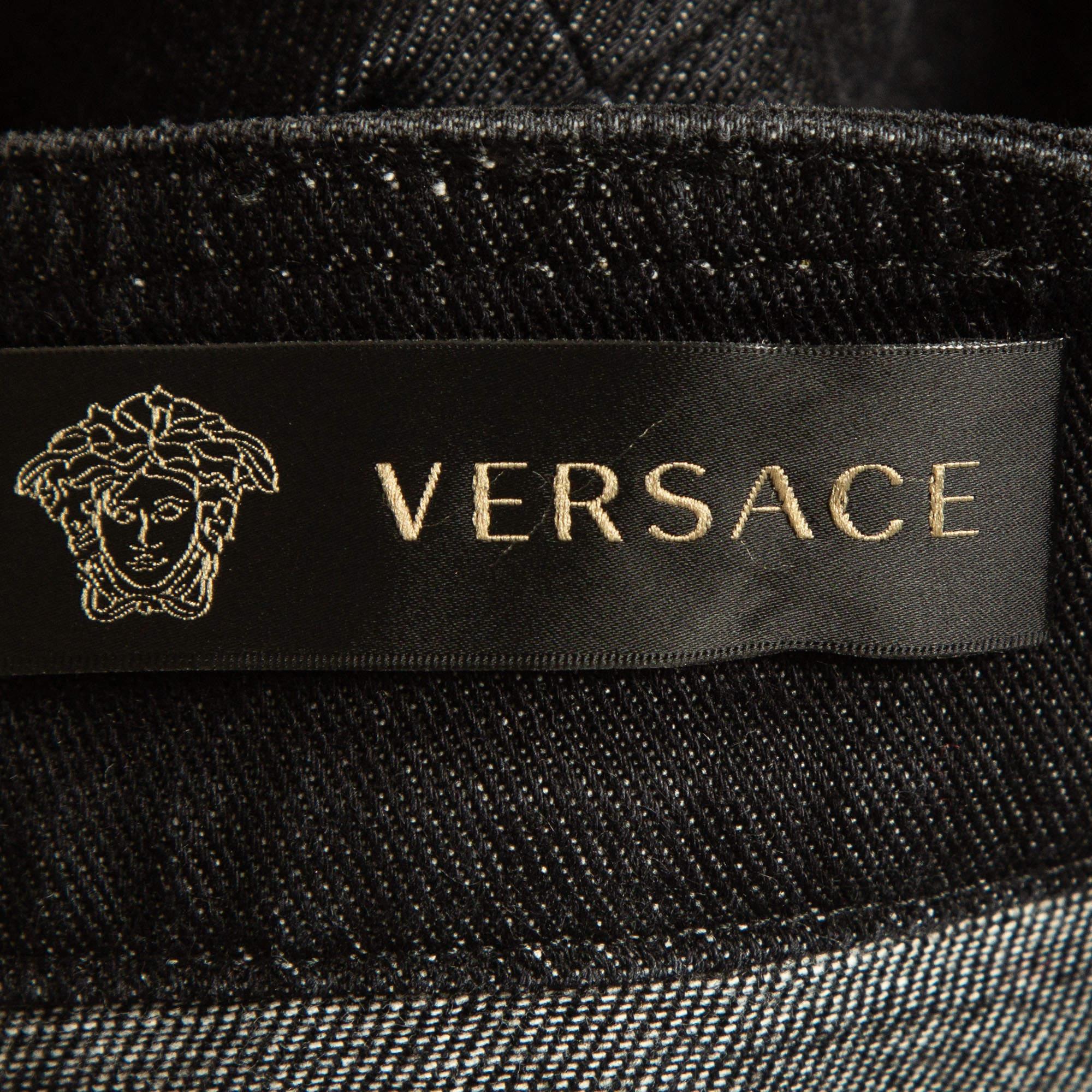 Versace Multicolor Plaid Patched Denim Jeans S Waist 25