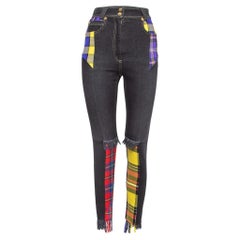 Versace Multicolor Plaid Patched Denim Jeans S Waist 25"