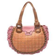Versace Multicolor Pleated Leather Spike Studded Shoulder Bag
