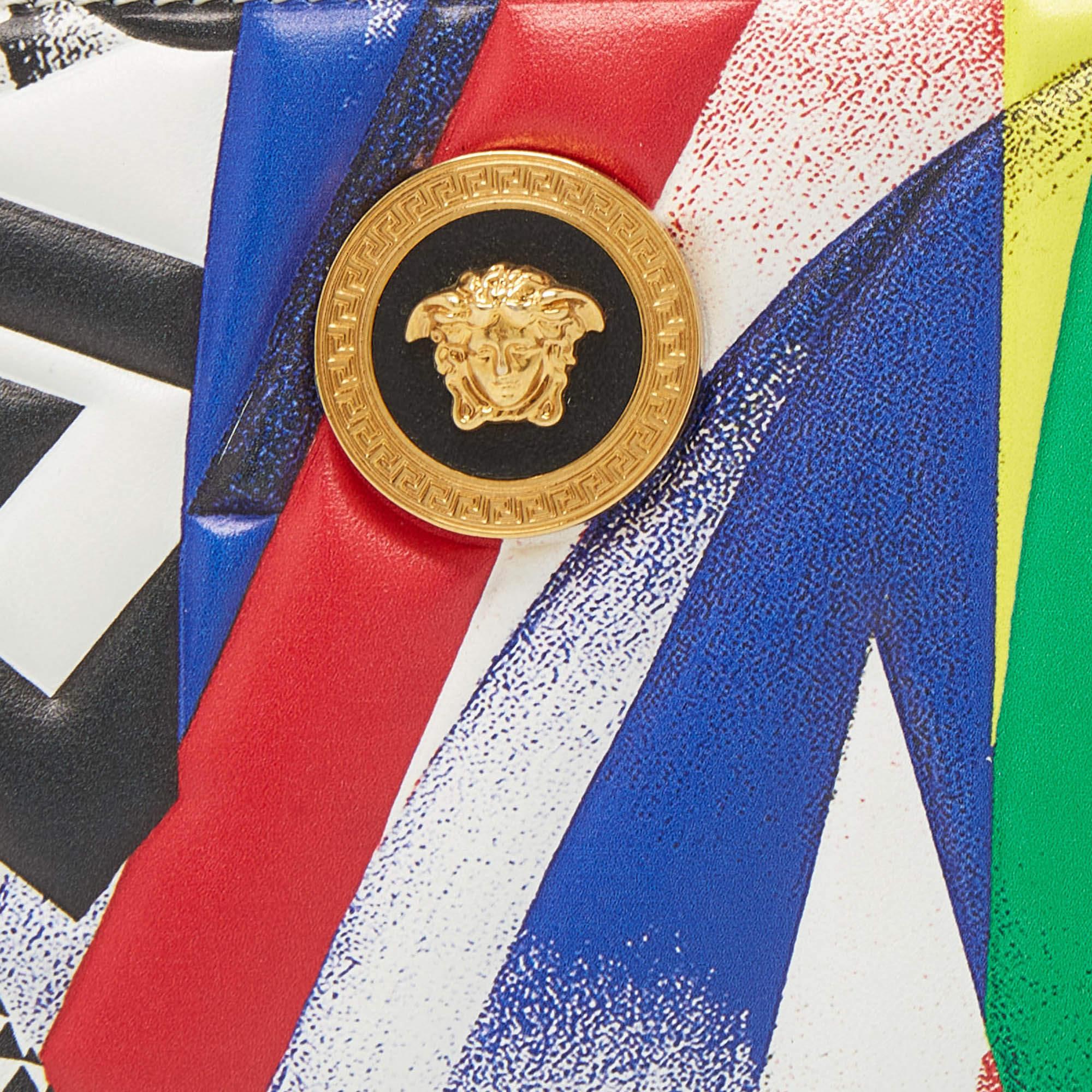 Versace - Portefeuille zippé en cuir imprimé multicolore en vente 5