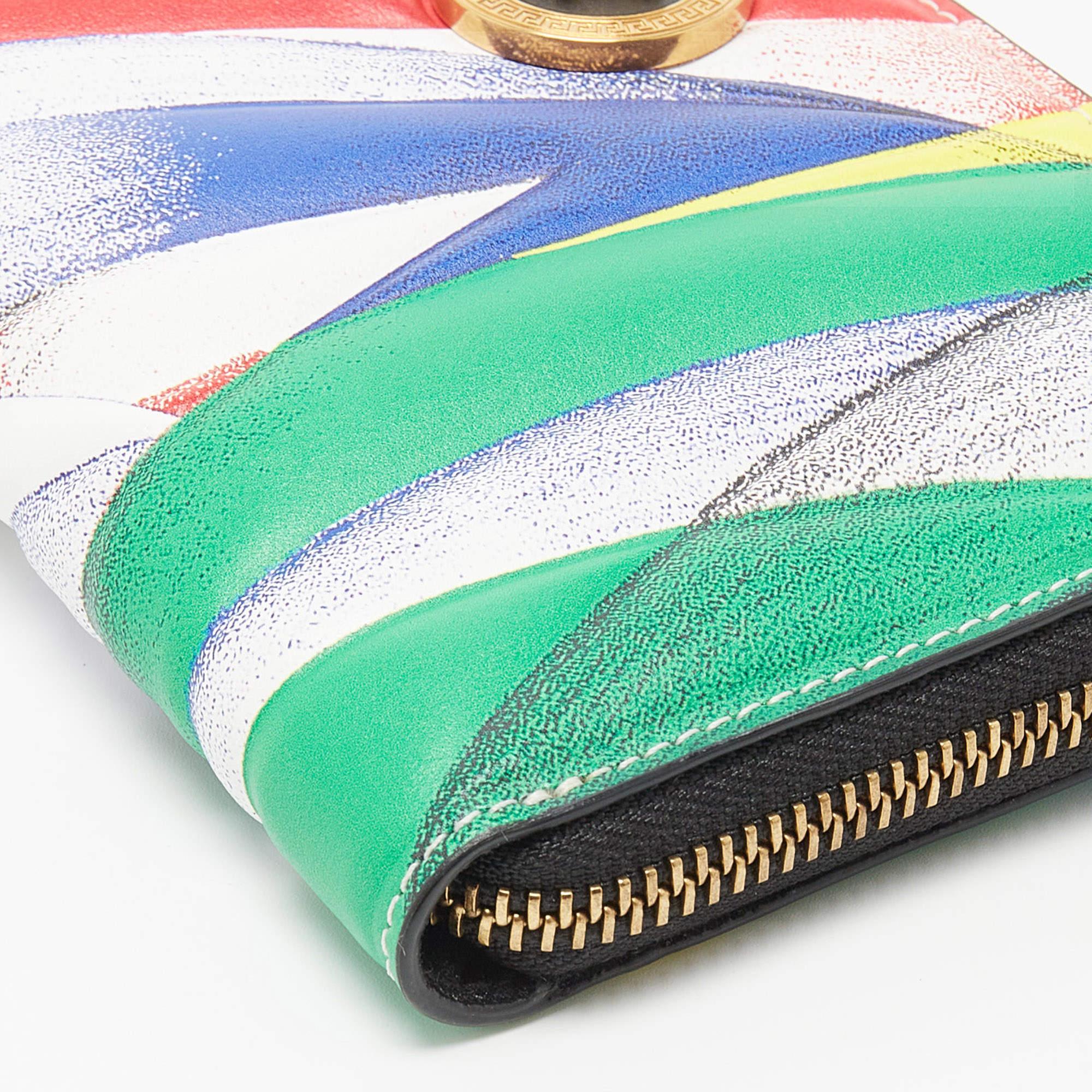 Versace Multicolor Print Leder Brieftasche mit Reißverschluss Damen im Angebot