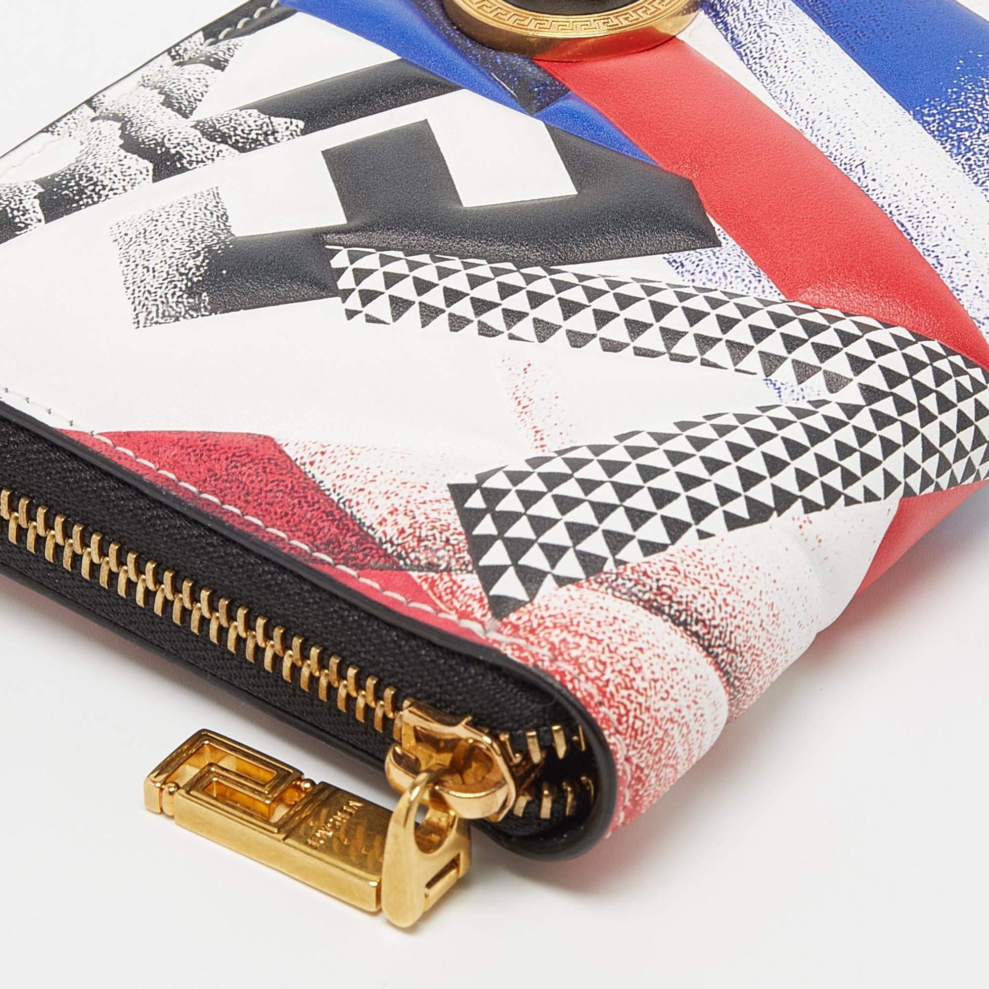 Versace Multicolor Print Leather Zip Around Wallet For Sale 1