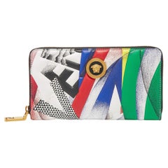 Versace Multicolor Print Leder Brieftasche mit Reißverschluss