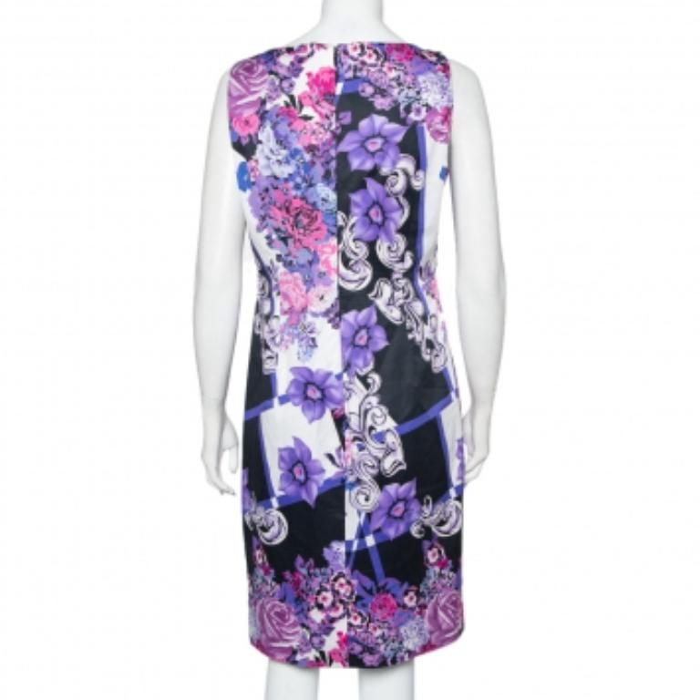  Robe droite sans manches Versace imprimée multicolore en coton à col arrondi L Pour femmes 