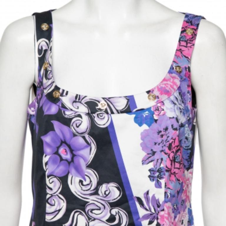 Robe droite sans manches Versace imprimée multicolore en coton à col arrondi L 1