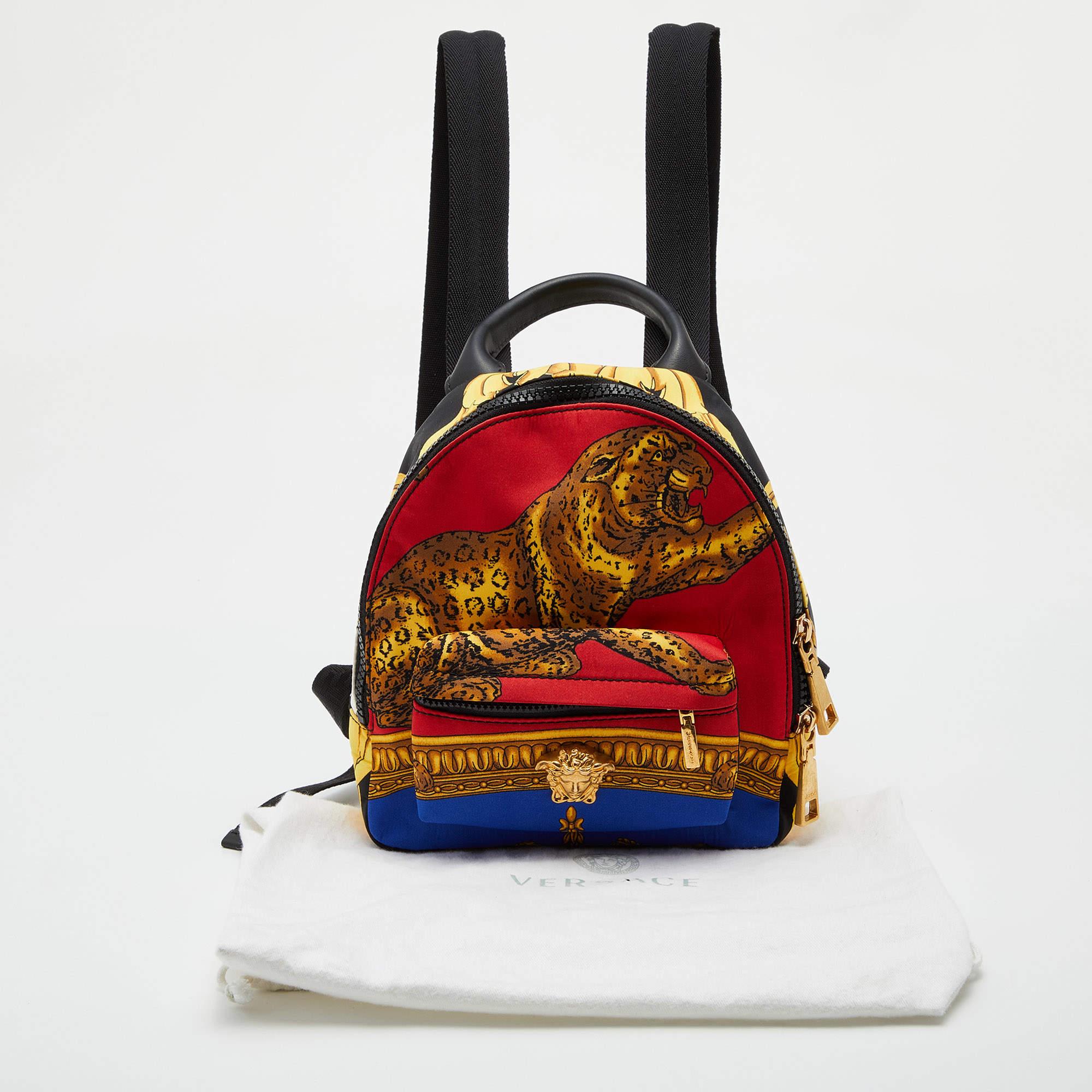 Versace Multicolor Printed Nylon and Leather Mini Medusa Pallazo Backpack 8