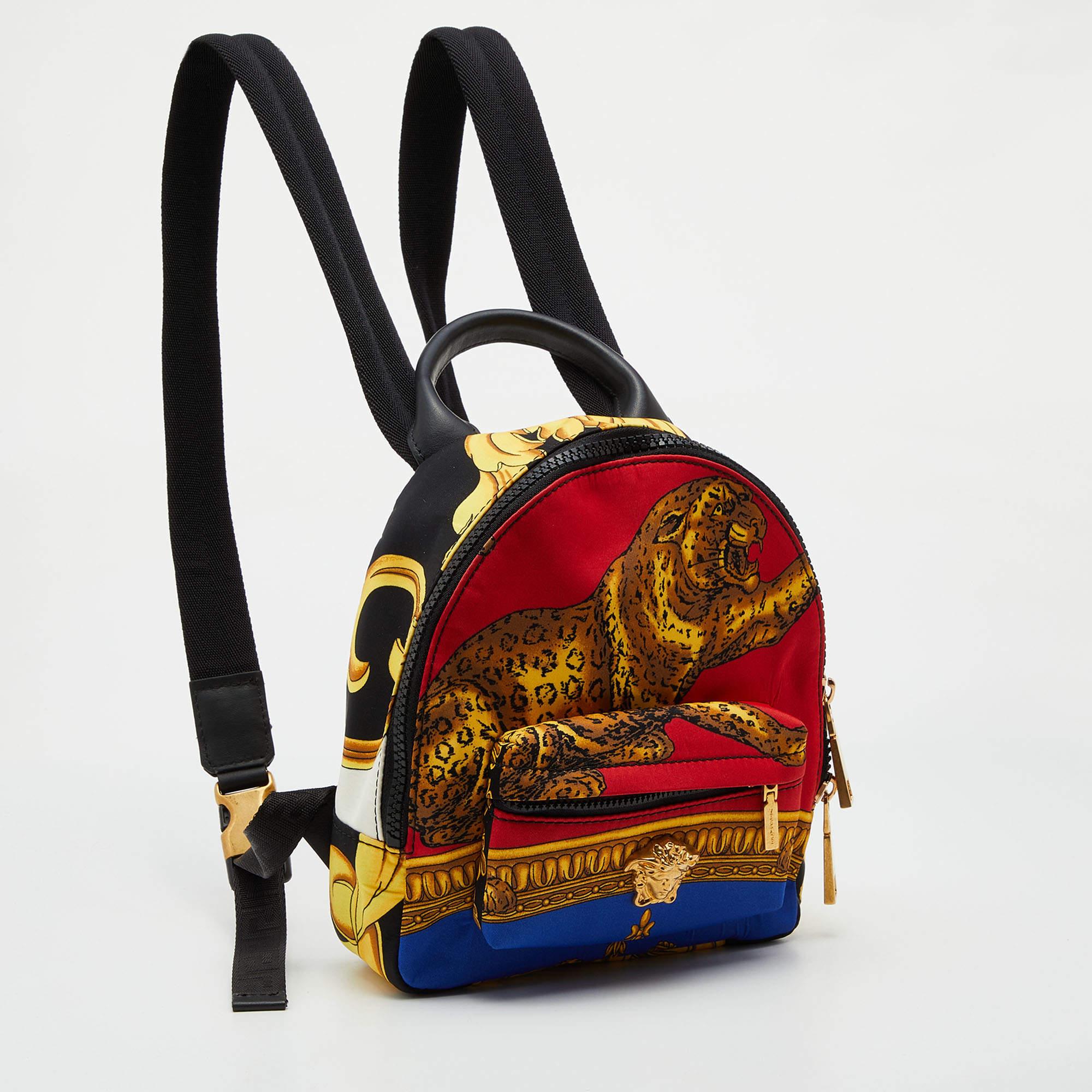 Women's Versace Multicolor Printed Nylon and Leather Mini Medusa Pallazo Backpack