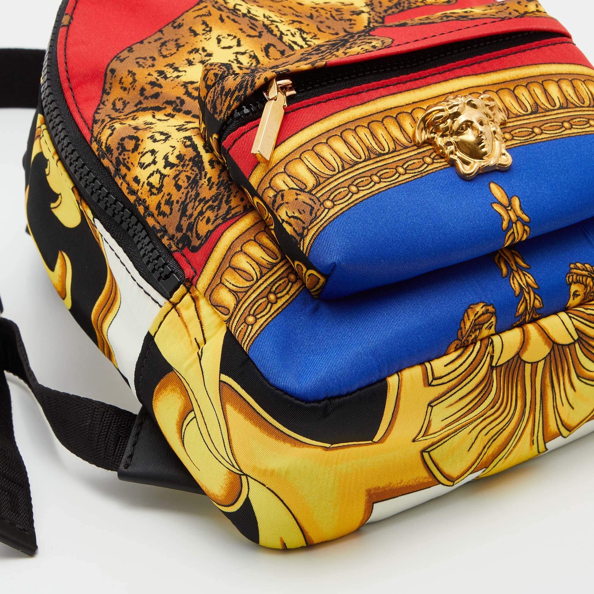 Versace Multicolor Printed Nylon and Leather Mini Medusa Pallazo Backpack 4