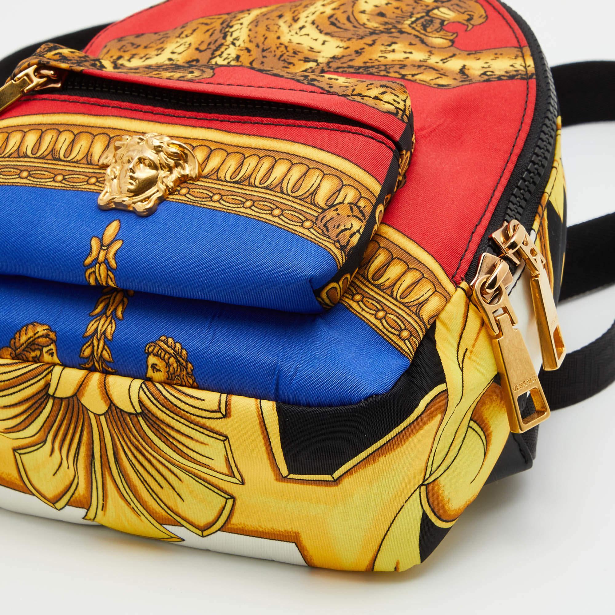 Versace Multicolor Printed Nylon and Leather Mini Medusa Pallazo Backpack 5