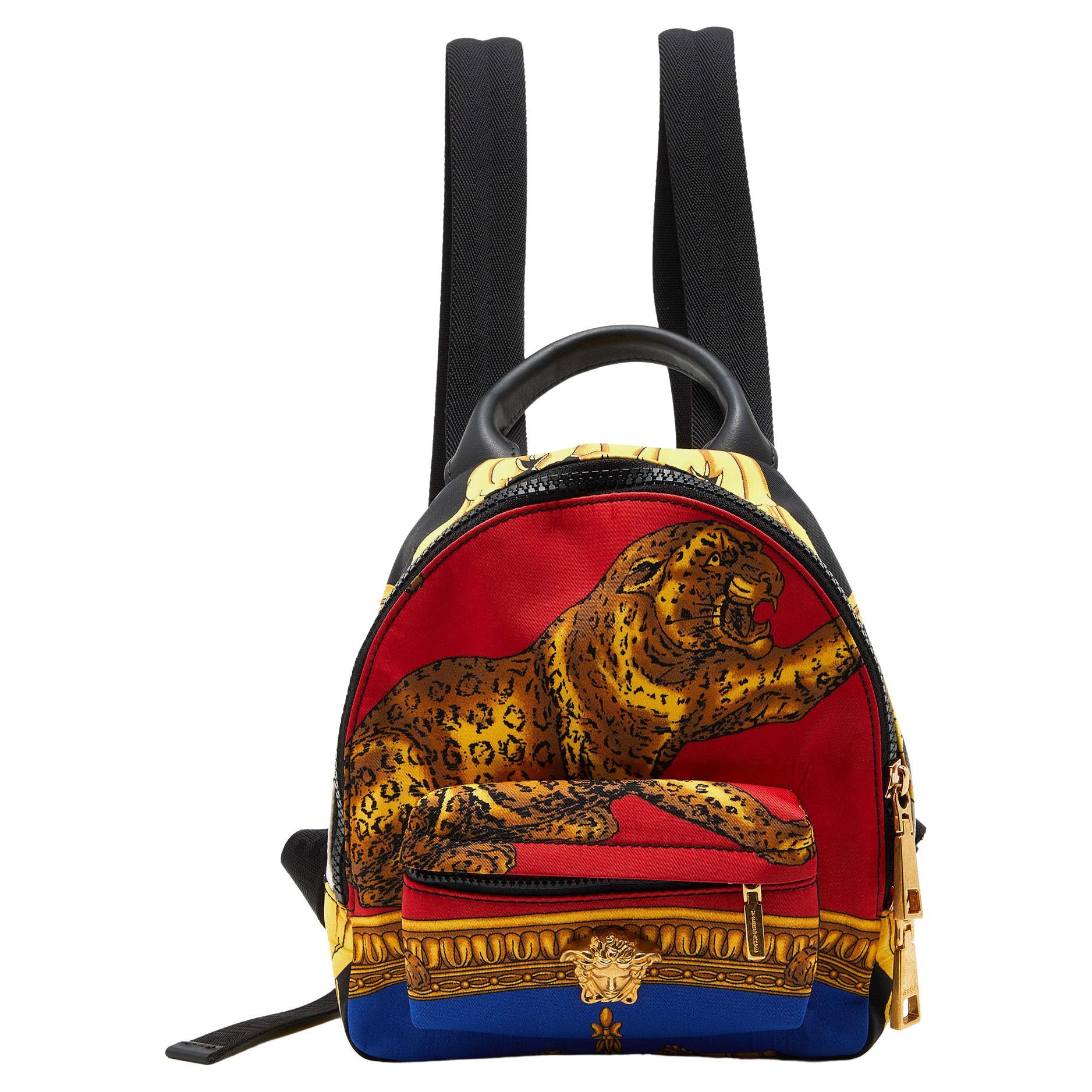 Versace Multicolor Printed Nylon and Leather Mini Medusa Pallazo Backpack