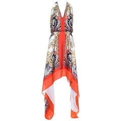 Versace Multicolor Printed Plunge Neck Handkerchief Hem Detail Dress  Dress S