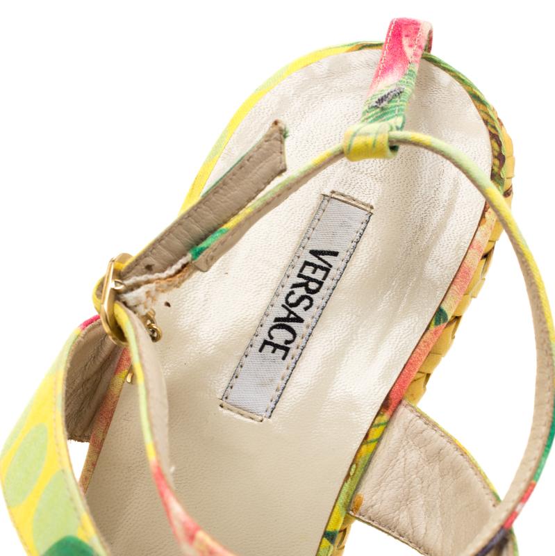 Versace Multicolor Printed Satin Espadrille Wedge Platform Sandals Size 39 1