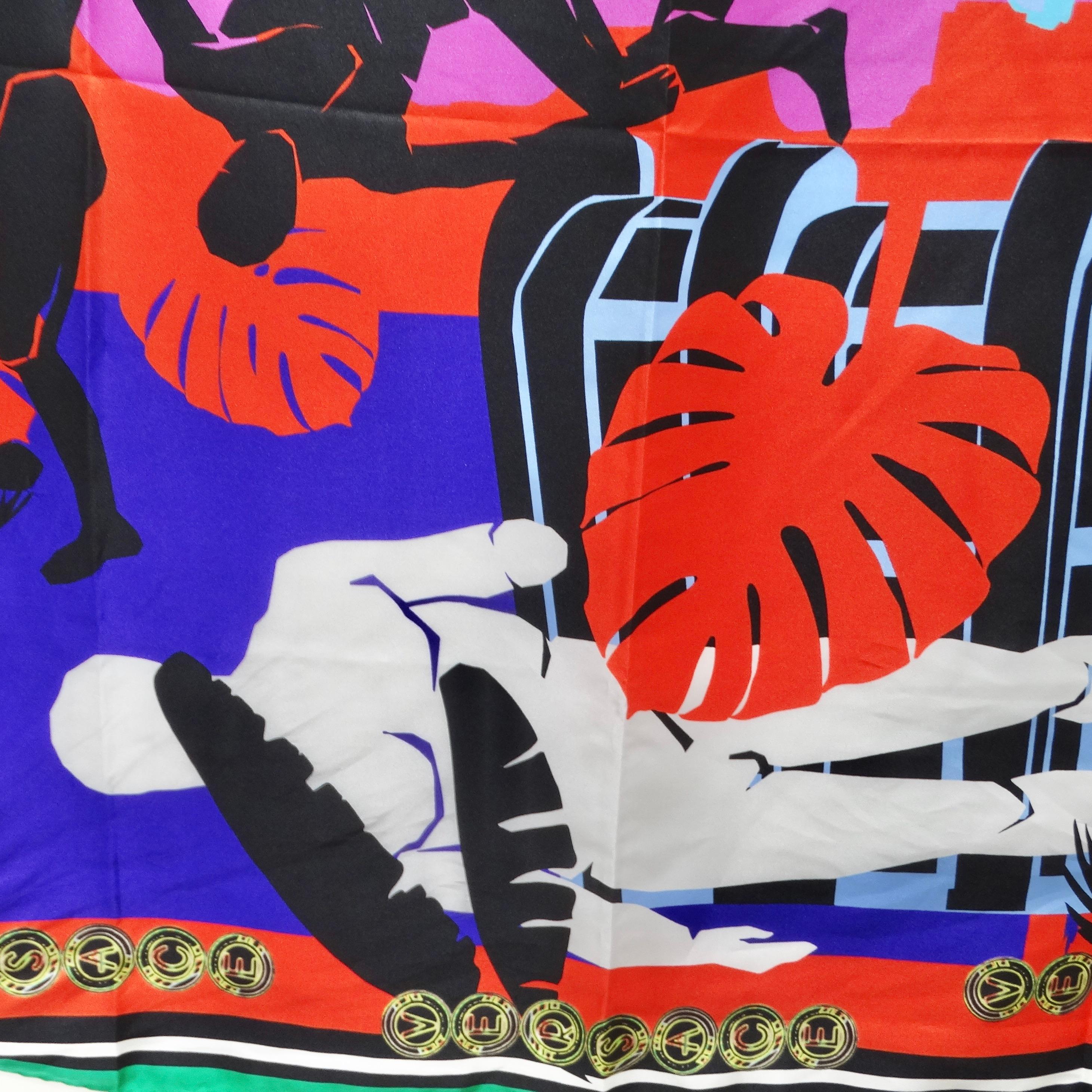 Black Versace Multicolor Silk Printed Scarf For Sale