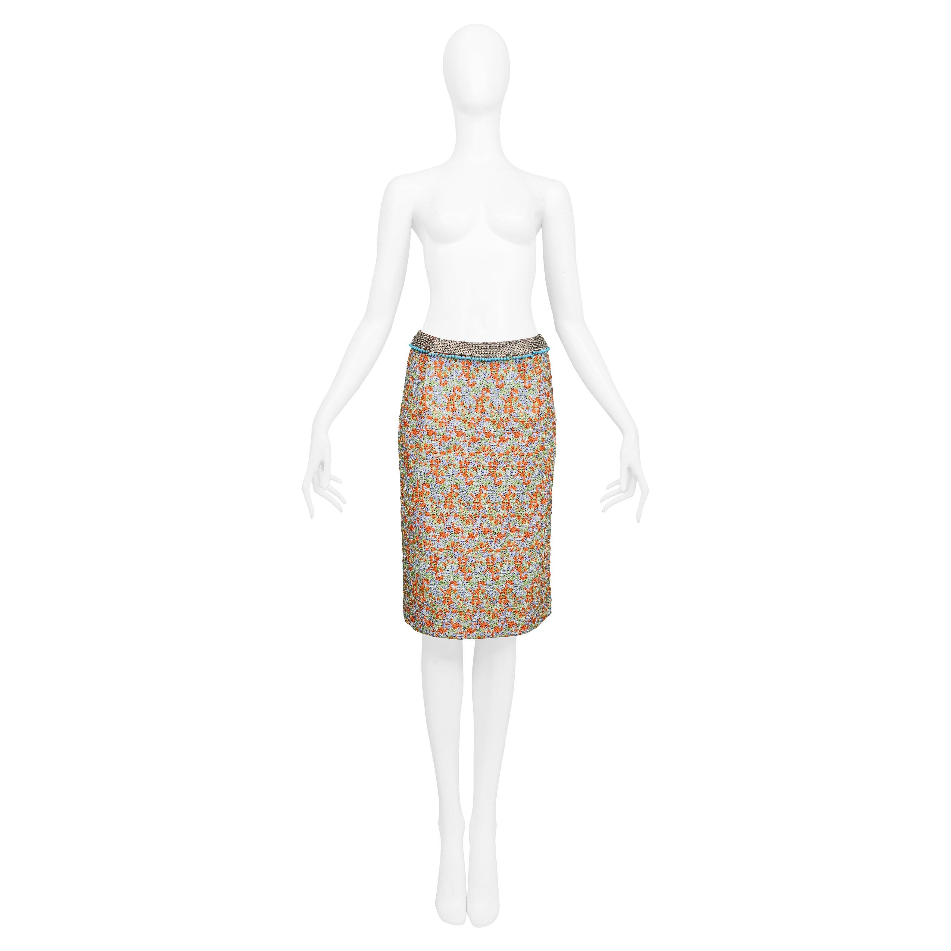Versace Multicolor Skirt With Metal Mesh Waistband 1999 For Sale