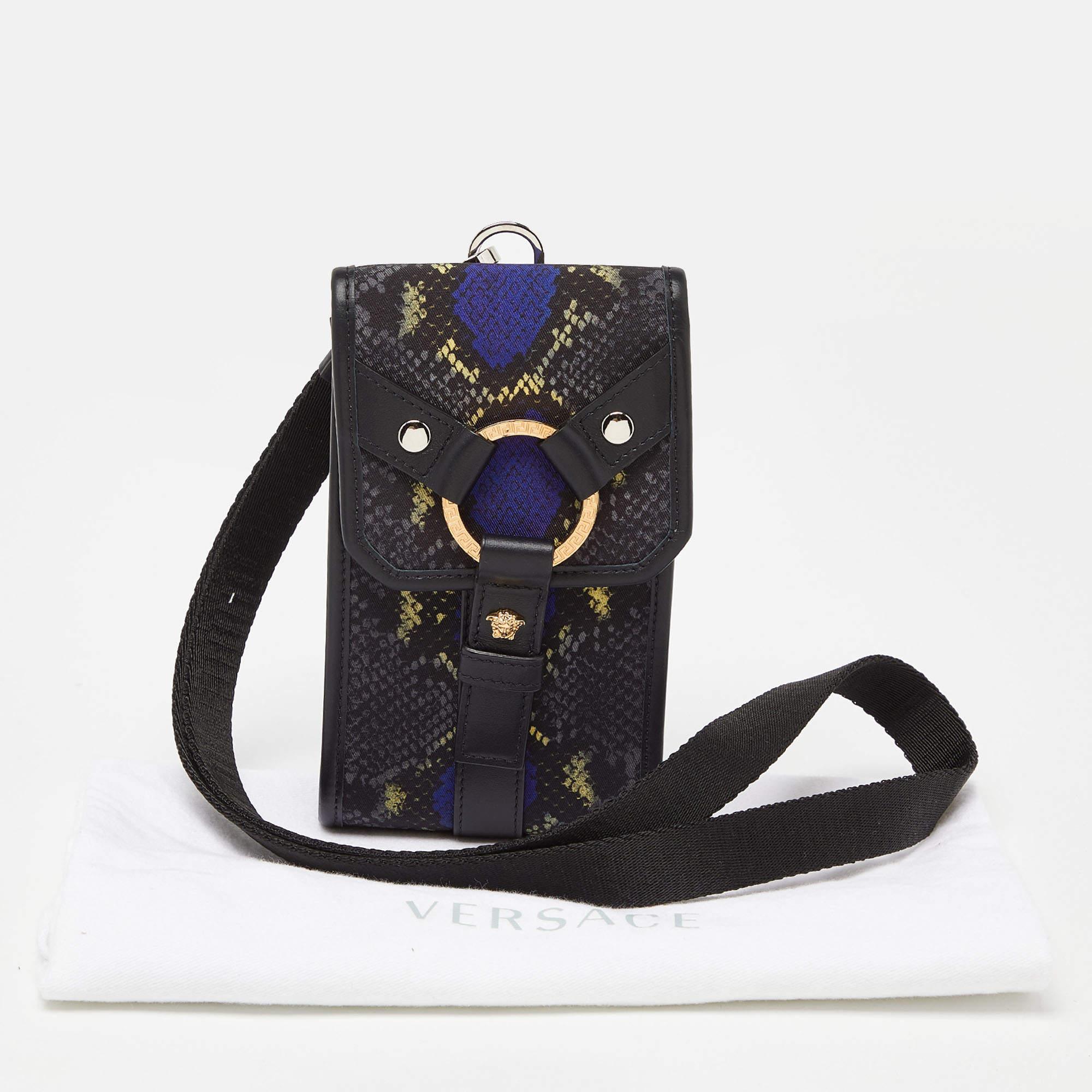 Versace Multicolor Snakeskin Effect Nylon and Leather Phone Case Pouch 9