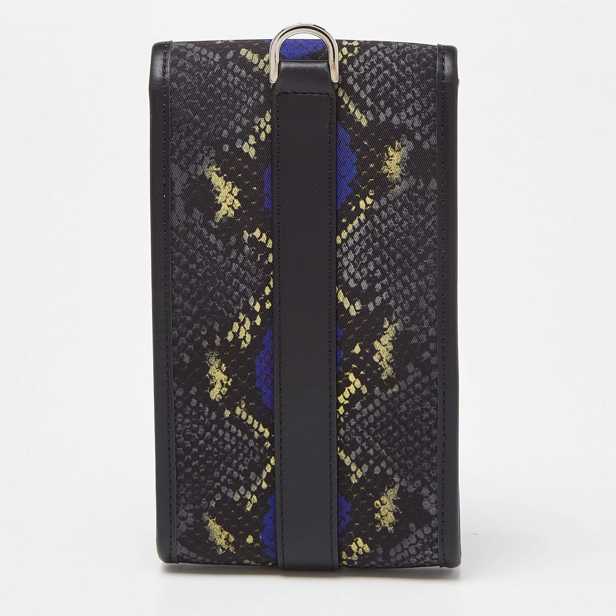 Versace Multicolor Snakeskin Effect Nylon and Leather Phone Case Pouch In Excellent Condition In Dubai, Al Qouz 2
