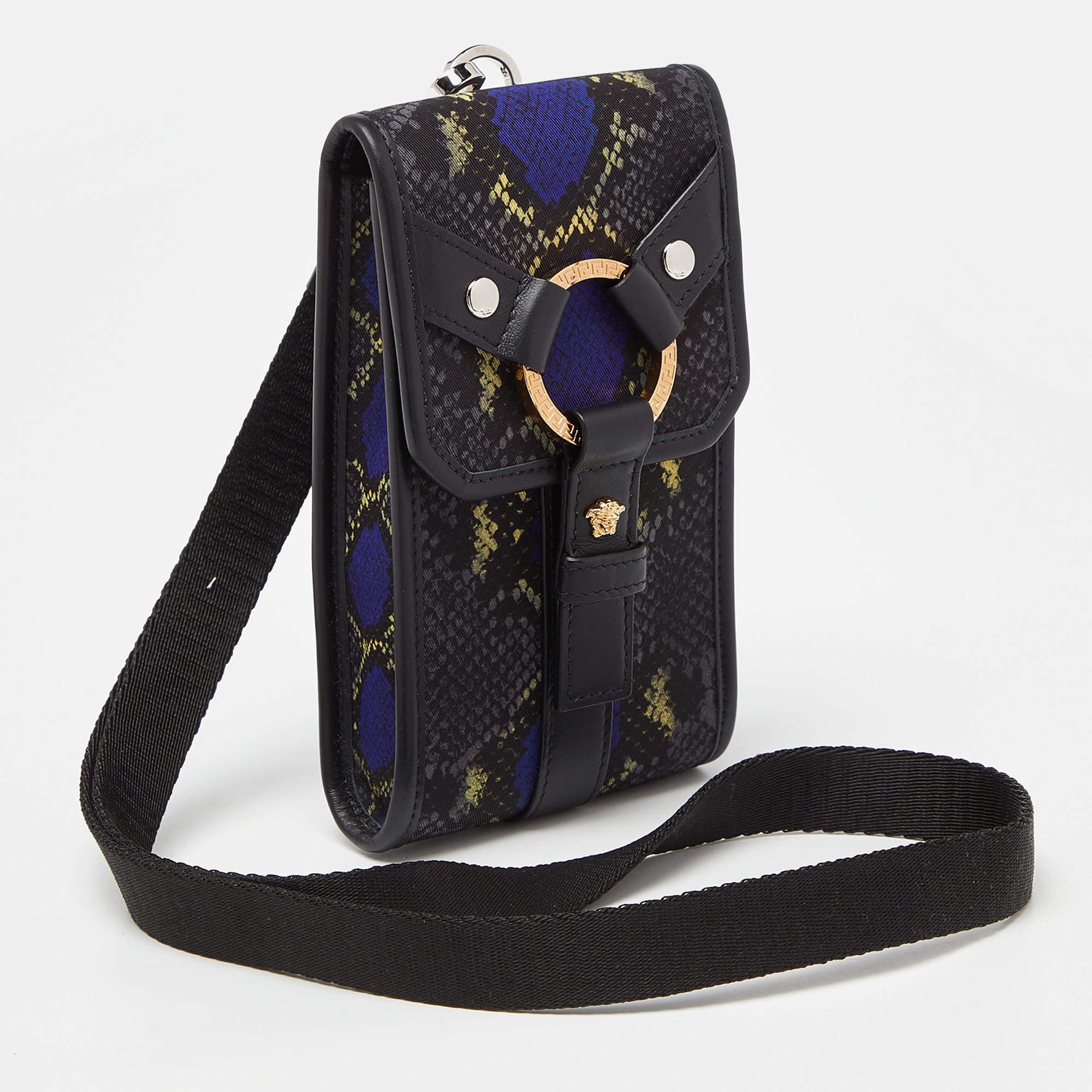 Versace Multicolor Snakeskin Effect Nylon and Leather Phone Case Pouch 1