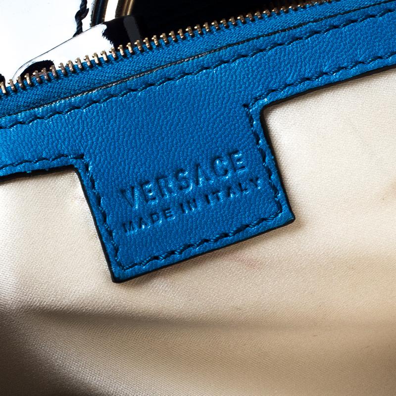 Versace Multicolor Suede and Patent Leather Lazer Cut Satchel In Good Condition In Dubai, Al Qouz 2