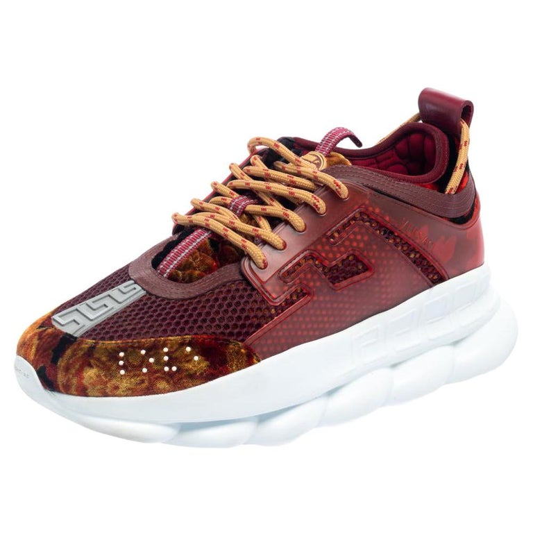 Versace Multicolor Velvet And Mesh Chain Reaction Sneakers Size 41 For Sale  at 1stDibs