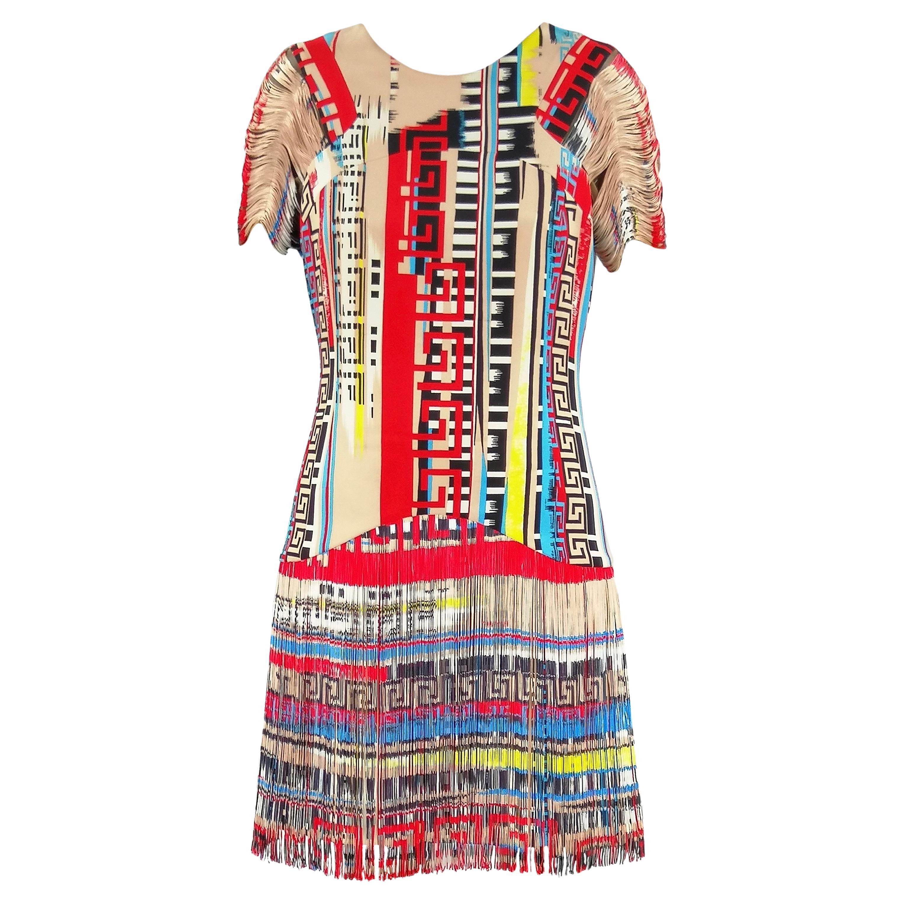 Versace abito in seta con frange multicolore
