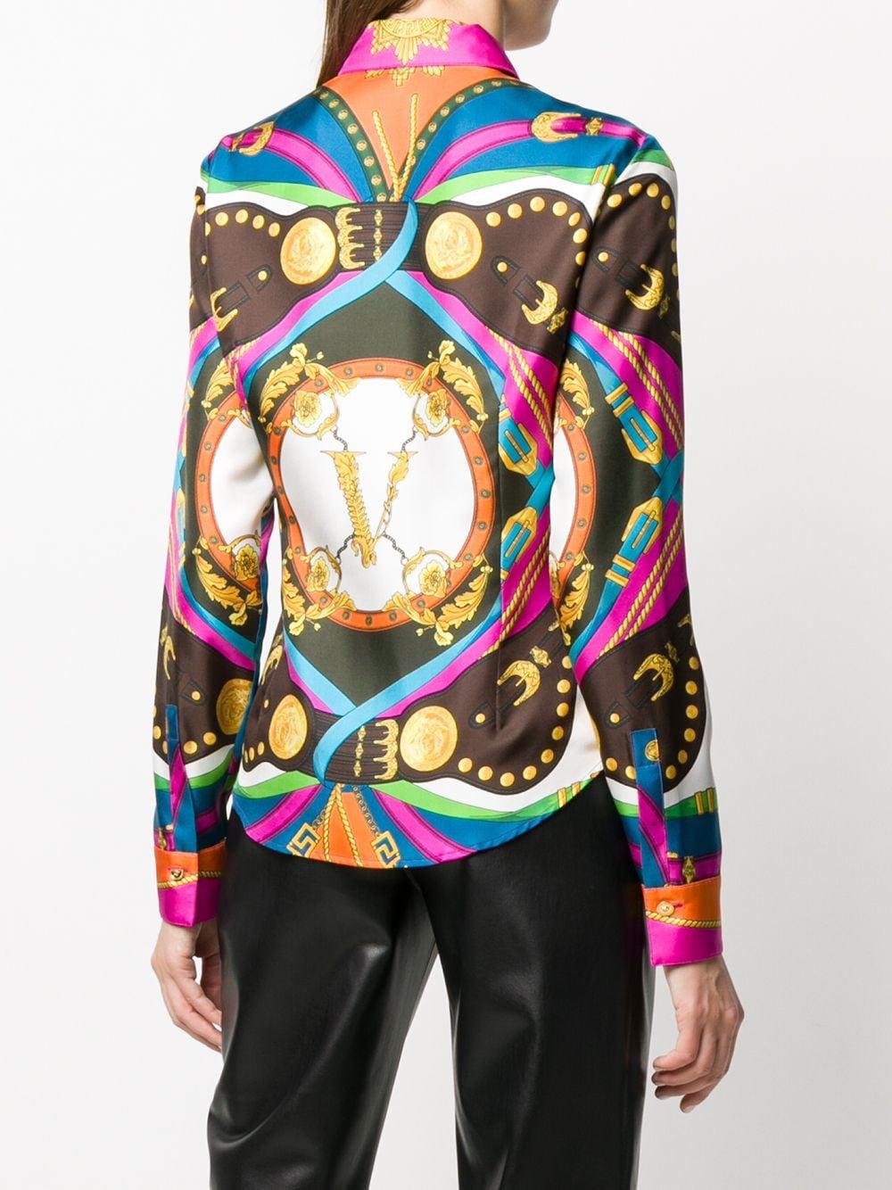 Versace Multicolored Barocco Rodeo Print Long Sleeve Slim Fit Silk 