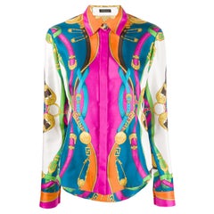 Versace Multicolored Barocco Rodeo Print Long Sleeve Slim Fit Silk Shirt Size 38