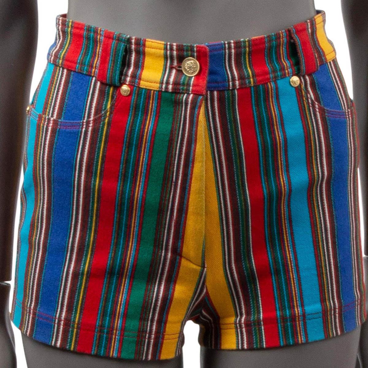 Black VERSACE multicolored cotton 1993 STRIPED HIGH WAISTED Shorts Pants XS For Sale