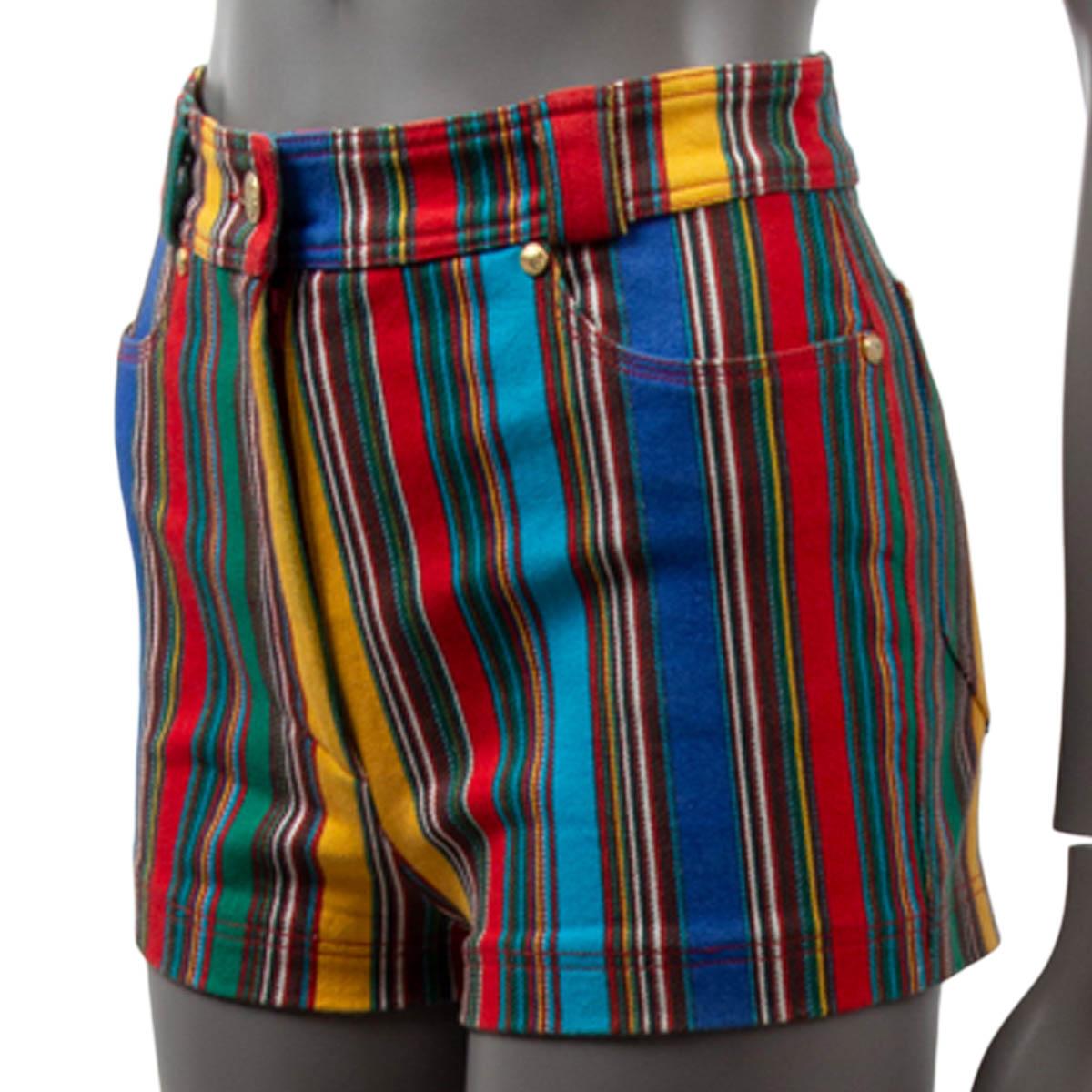 VERSACE multicolored cotton 1993 STRIPED HIGH WAISTED Shorts Pants XS In Excellent Condition For Sale In Zürich, CH