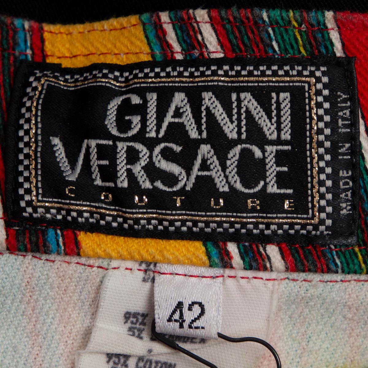 VERSACE multicolored cotton 1993 STRIPED HIGH WAISTED Shorts Pants XS For Sale 3