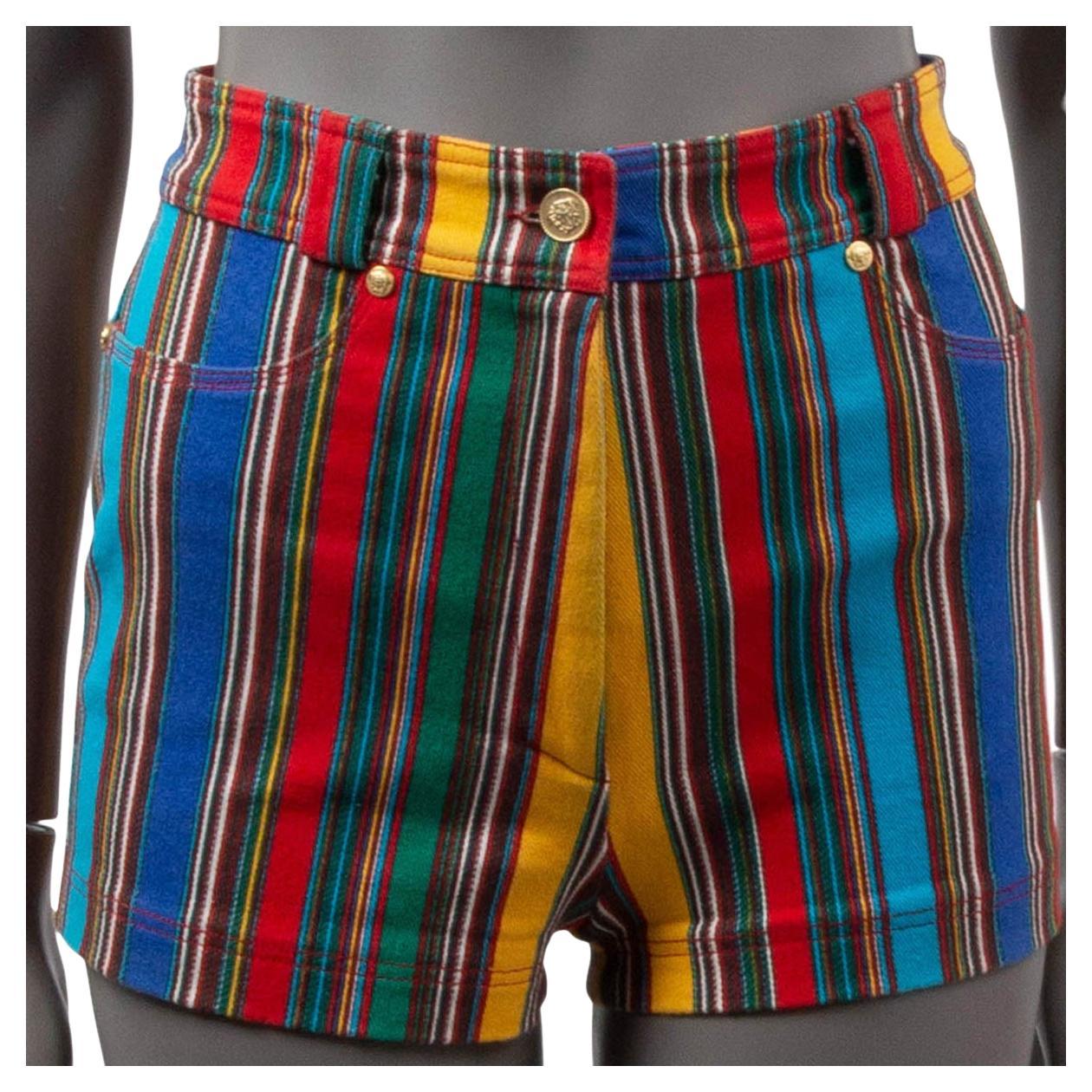 VERSACE multicolored cotton 1993 STRIPED HIGH WAISTED Shorts Pants XS For Sale