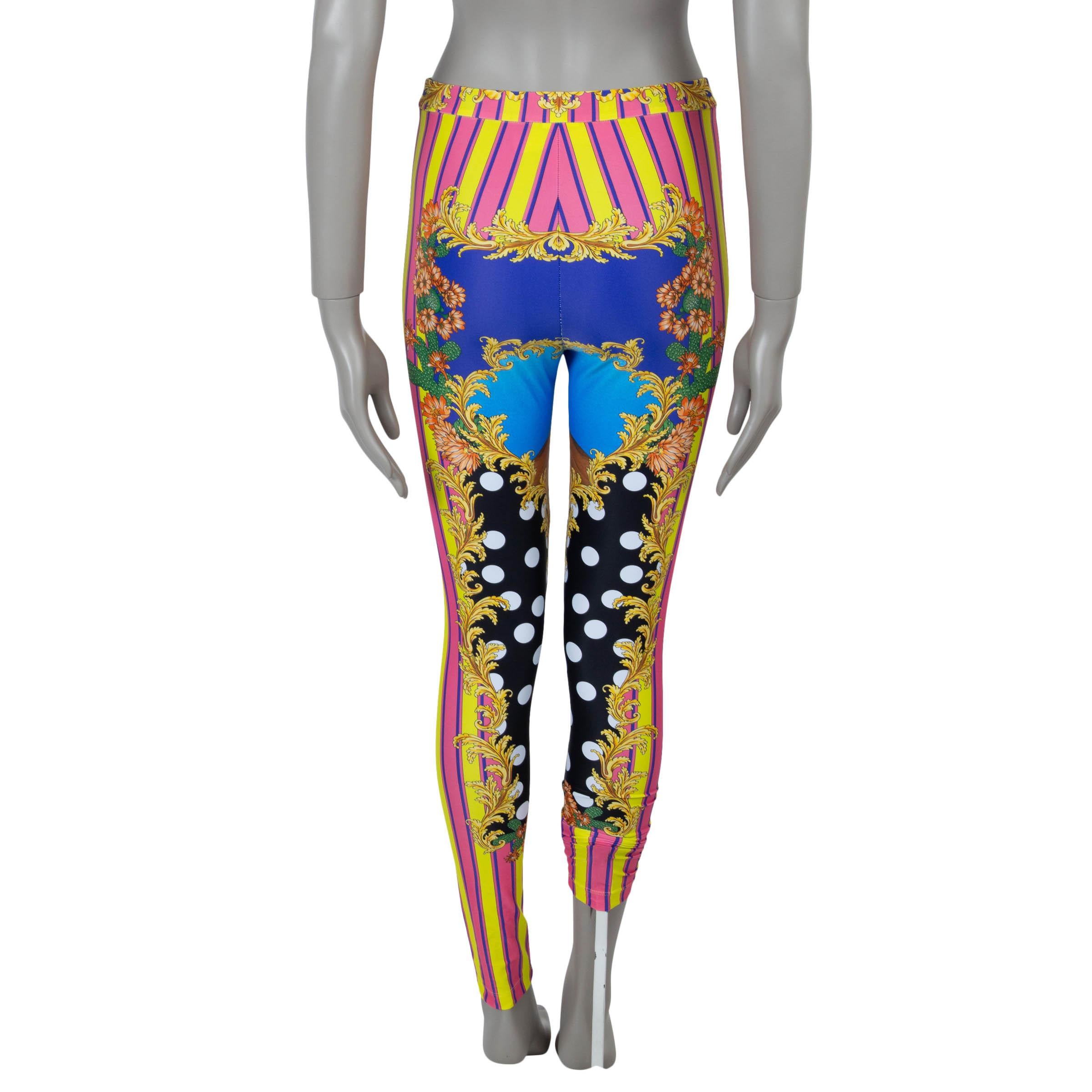 Brown VERSACE multicolored nylon 2023 MEDUSA PALM SPRINGS Leggings Pants S For Sale