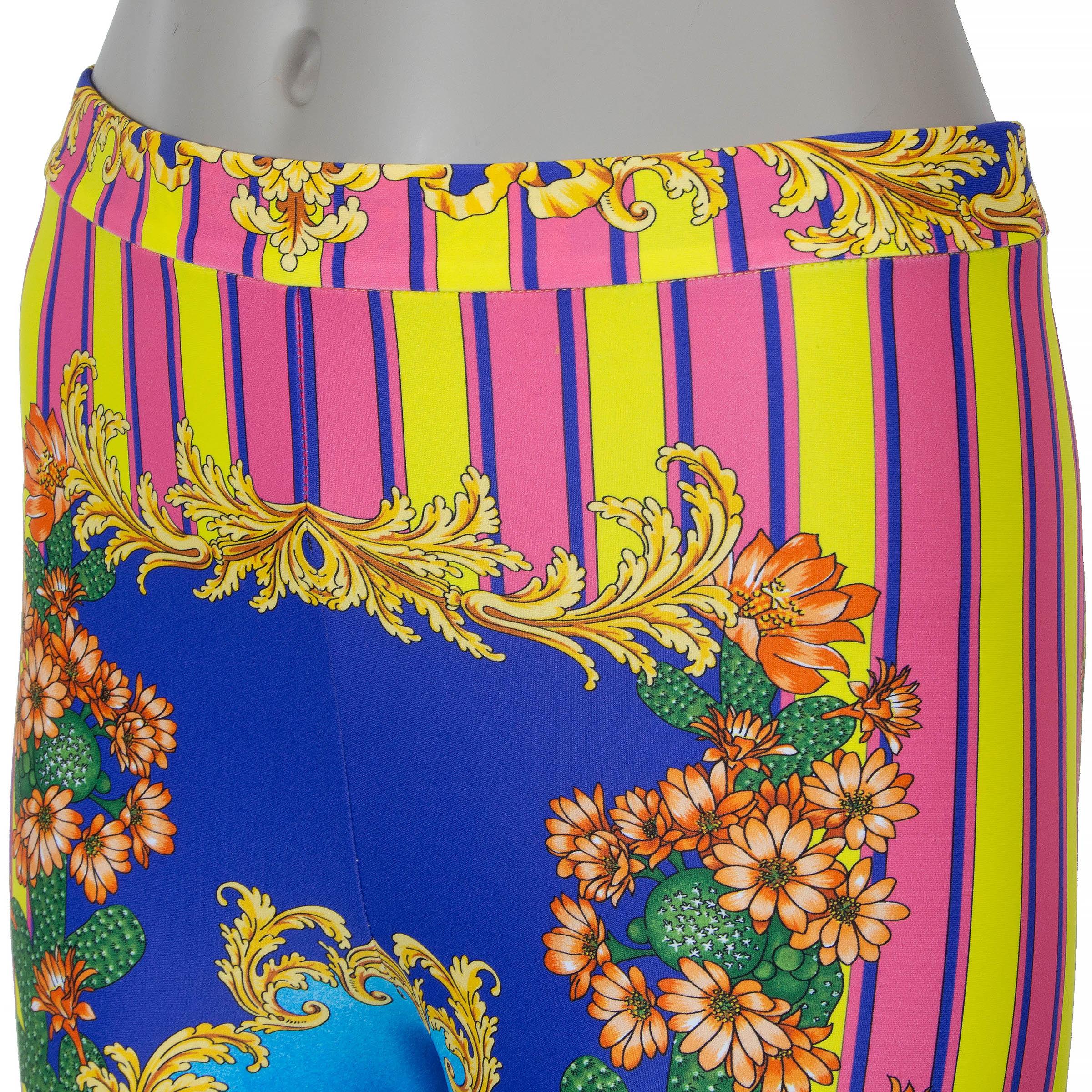 VERSACE multicolored nylon 2023 MEDUSA PALM SPRINGS Leggings Pants S In Excellent Condition For Sale In Zürich, CH