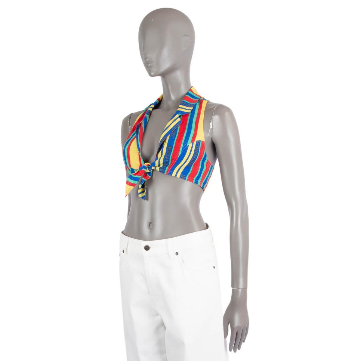 VERSACE multicoloured cotton STRIPED TIE FRONT CROP TOP Shirt S In Excellent Condition For Sale In Zürich, CH