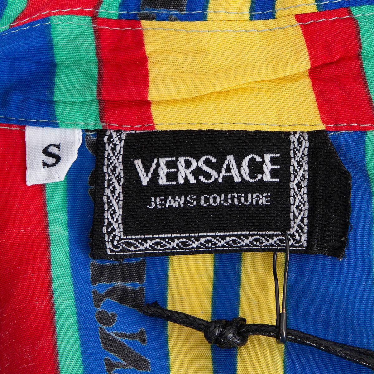VERSACE multicoloured cotton STRIPED TIE FRONT CROP TOP Shirt S For Sale 2