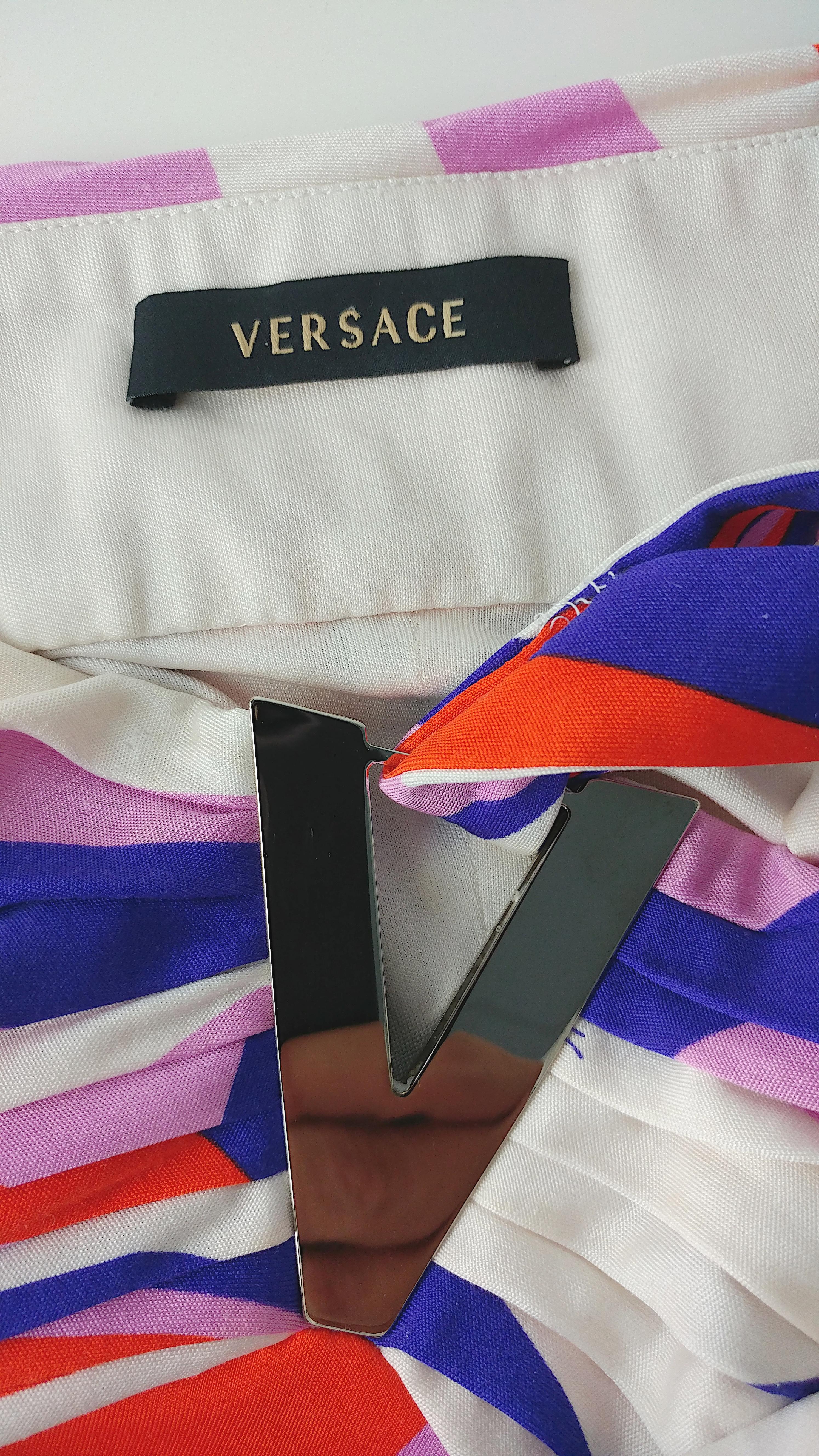 VERSACE - Multicoloured Sheath Halter Dress with Versace Monogram  Size 8US 1