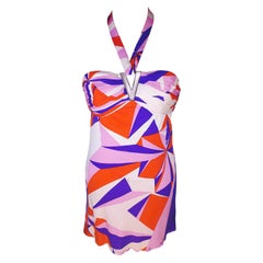 VERSACE - Multicoloured Sheath Halter Dress with Versace Monogram  Size 8US