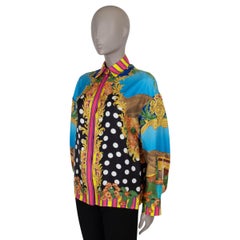 VERSACE multicoloured silk 2023 MEDUSA PALM SPRINGS TIE-FRONT Blouse Shirt S