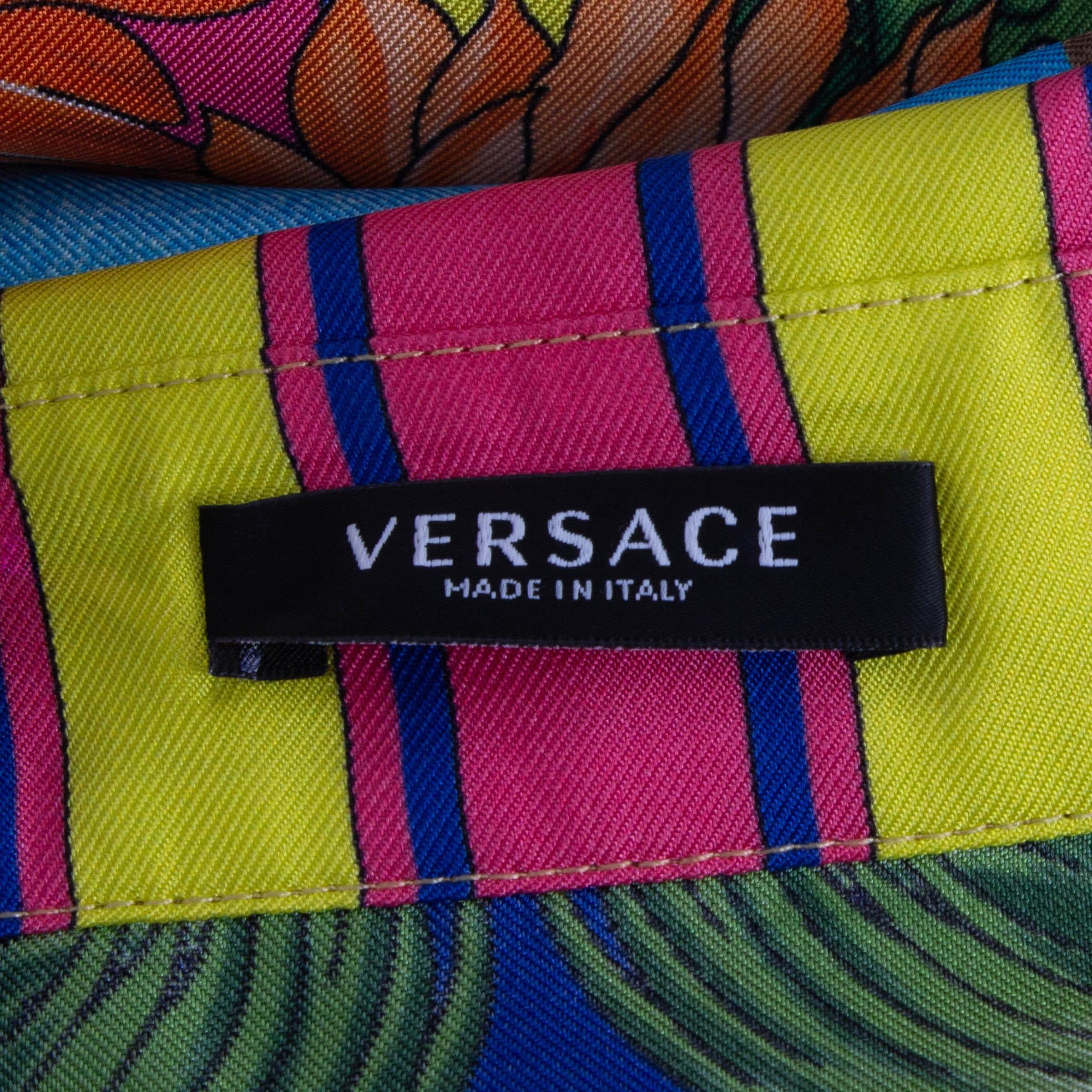 VERSACE multicoloured silk 2023 MEDUSA PALM SPRINGS TIE-FRONT Blouse Shirt S For Sale 2