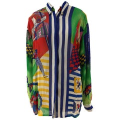 Versace multicoloured Striped Statue of Liberty Shirt