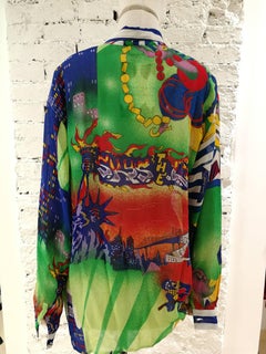 Versace multicoloured Striped Statue of Liberty Shirt
