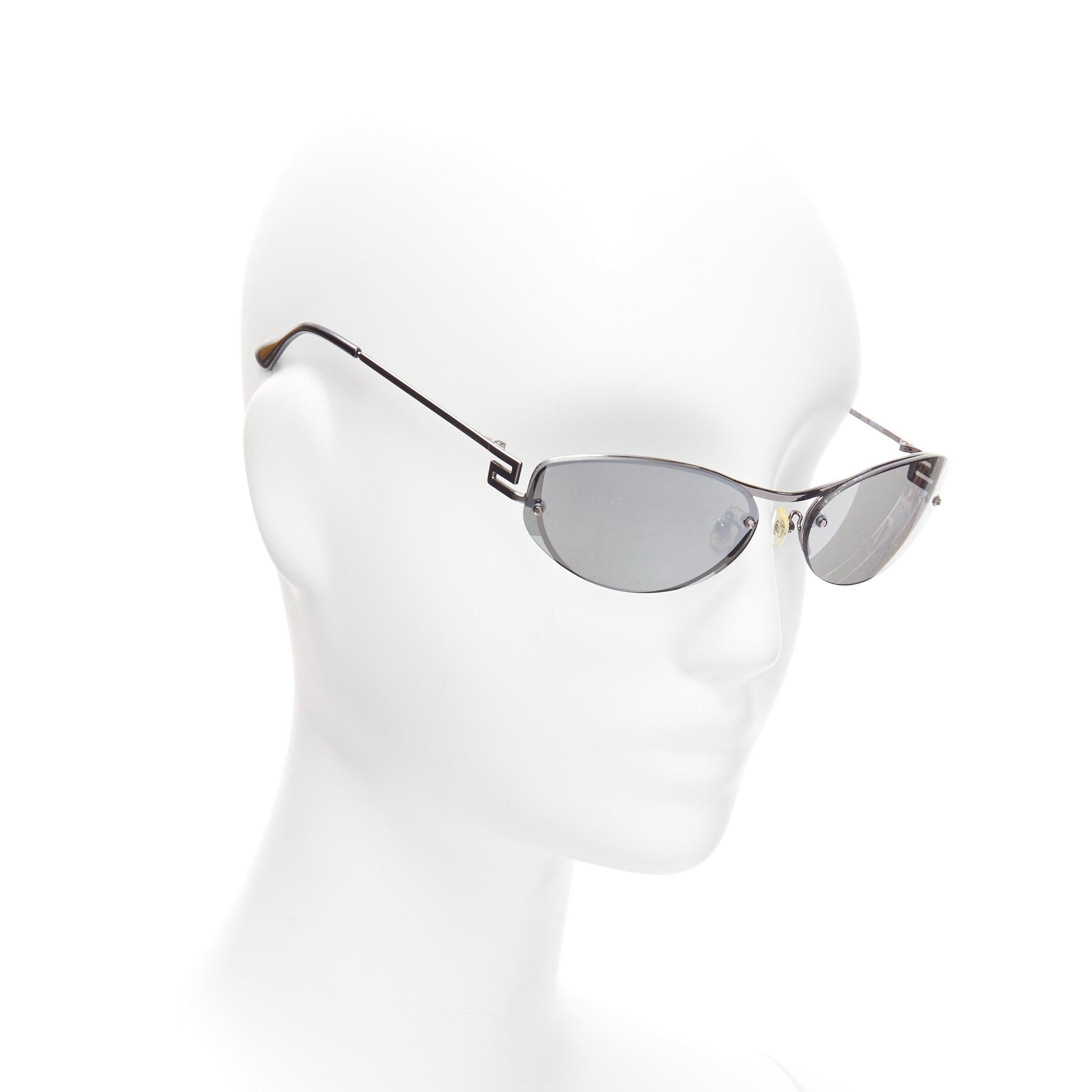 Gray VERSACE N17 89M/247 Greca leg grey lens futuristic oval sunglasses For Sale