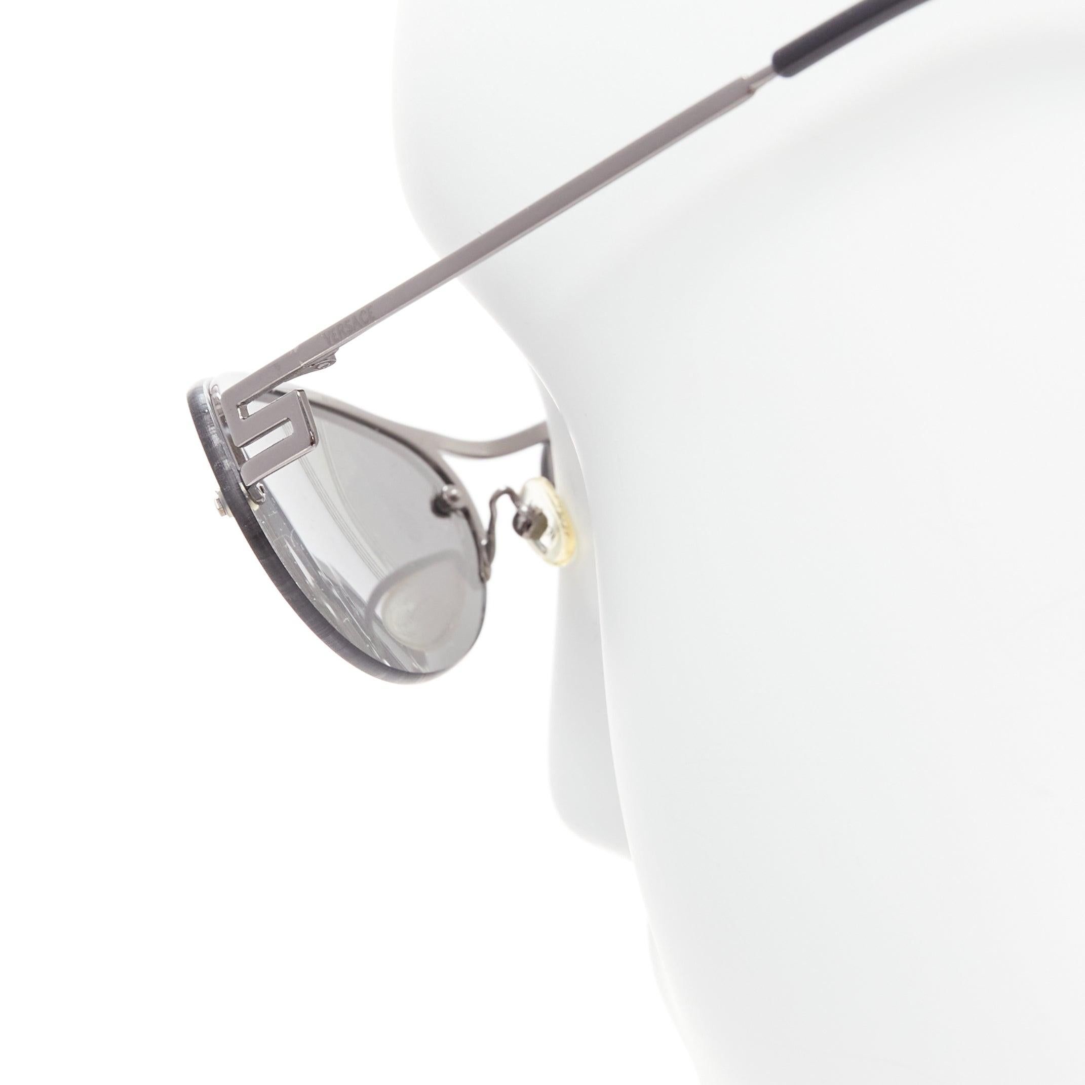 VERSACE N17 89M/247 Greca leg grey lens futuristic oval sunglasses For Sale 1