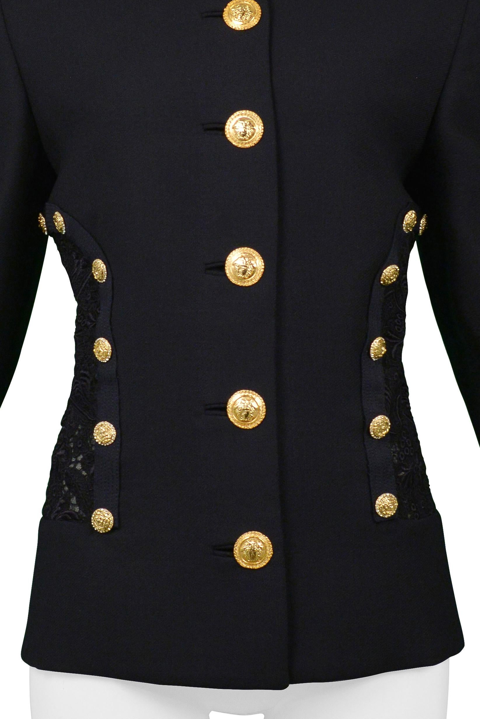 Women's Versace  Navy Blazer Jacket With Lace Back & Gold Buttons SS 1992