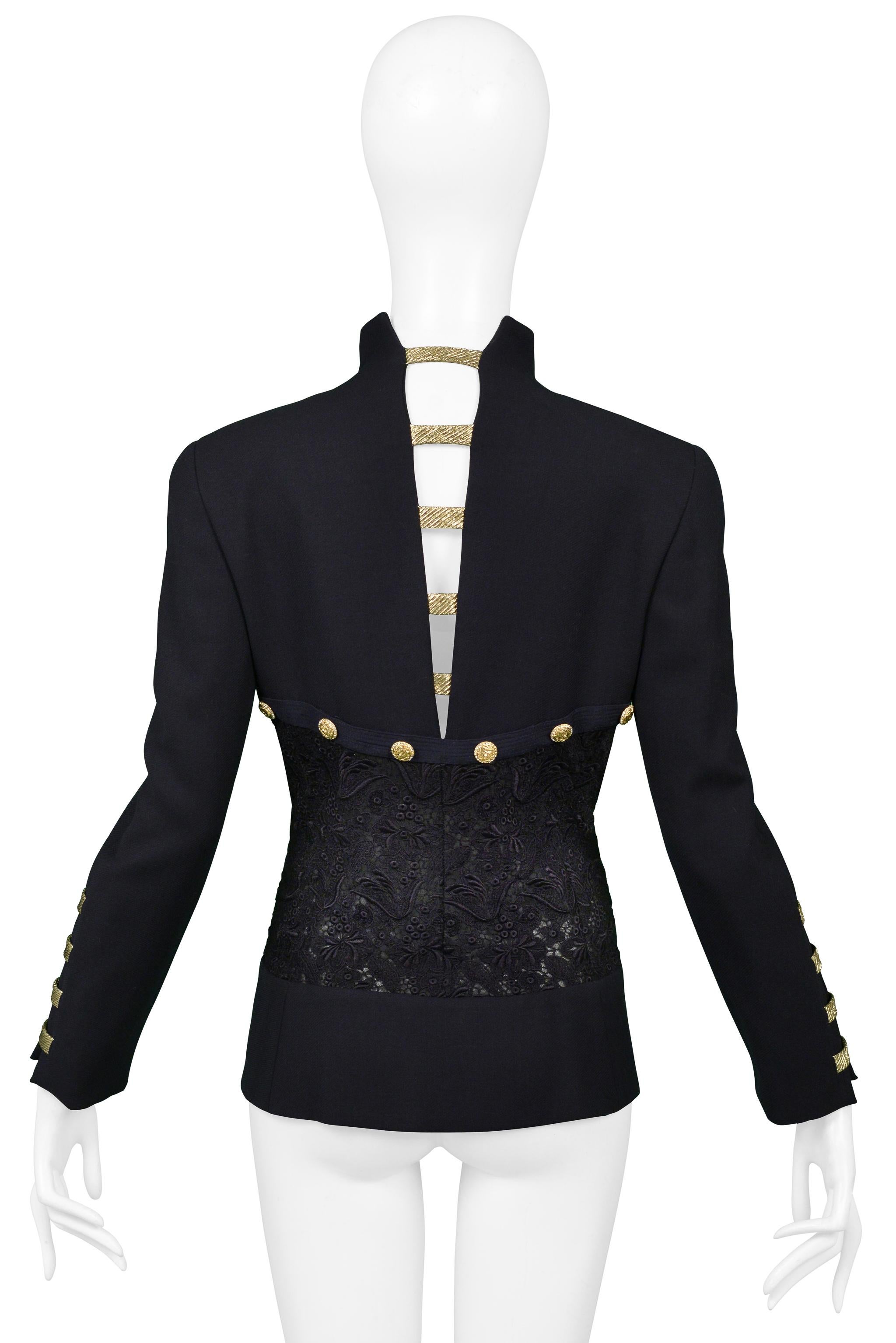 Versace  Navy Blazer Jacket With Lace Back & Gold Buttons SS 1992 4