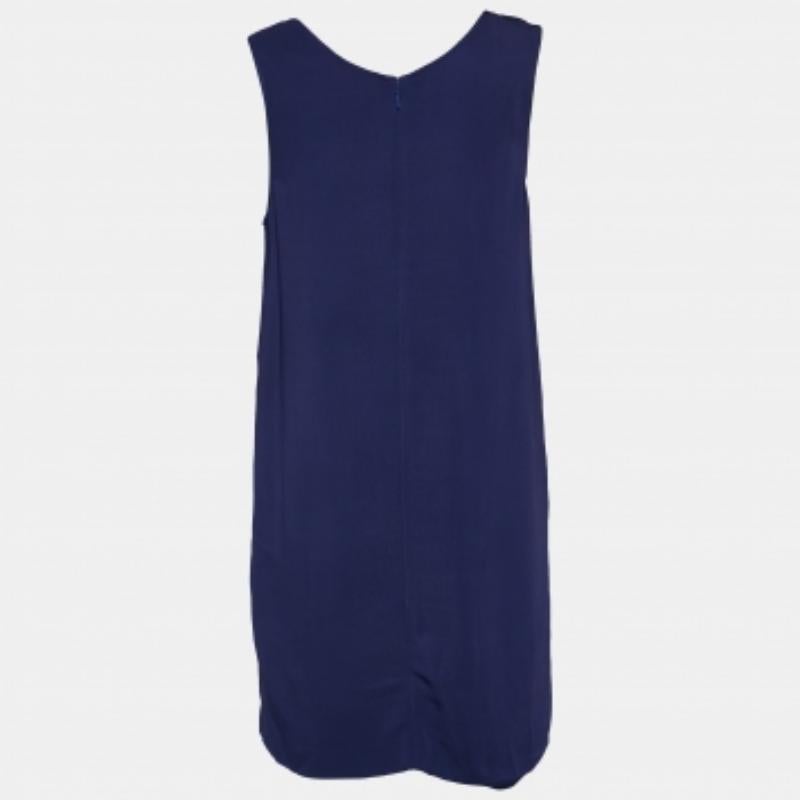 Versace Navy Blue Crepe Sleeveless Shift Dress M In Fair Condition For Sale In Dubai, Al Qouz 2