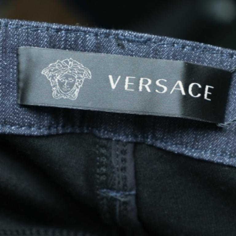 Women's Versace Navy Blue Denim & Black Jersey Jeggings M For Sale