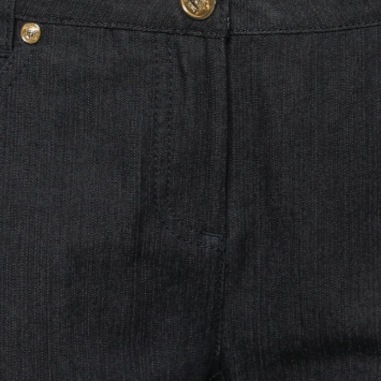 Versace Navy Blue Denim & Black Jersey Jeggings M For Sale 2