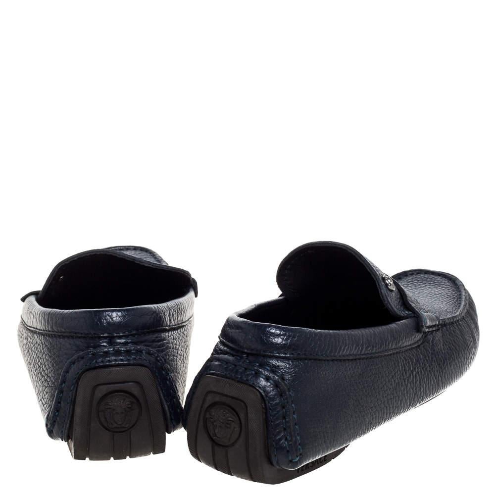 Men's Versace Navy Blue Leather Slip On Loafers Size 40
